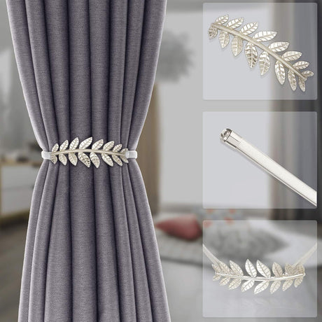 6Pack Curtain Tiebacks Spring Design Curtain Holdback Leaf Carving Design Curtain Ties for Drapes Curtain Ties Backs Curtain Modern Style Curtain Holdback Decor(Sliver Leaf)