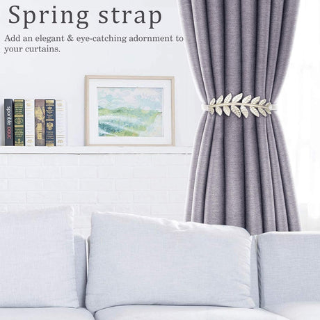 6Pack Curtain Tiebacks Spring Design Curtain Holdback Leaf Carving Design Curtain Ties for Drapes Curtain Ties Backs Curtain Modern Style Curtain Holdback Decor(Sliver Leaf)