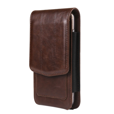Cell Phone Waist Holster with Clip Leather,Travel Sport Mobile Phone Belt Pouch Purse Men Card Holder Waist Wallet Belt Loop Pocket with Carabiner Hook Bumbag（dark brown 6.5in）