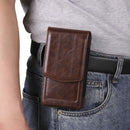 Cell Phone Waist Holster with Clip Leather,Travel Sport Mobile Phone Belt Pouch Purse Men Card Holder Waist Wallet Belt Loop Pocket with Carabiner Hook Bumbag（dark brown 6.5in）