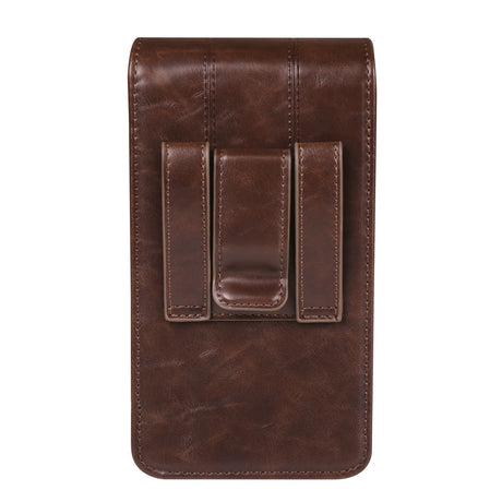 Cell Phone Waist Holster with Clip Leather,Travel Sport Mobile Phone Belt Pouch Purse Men Card Holder Waist Wallet Belt Loop Pocket with Carabiner Hook Bumbag（dark brown 6.5in）