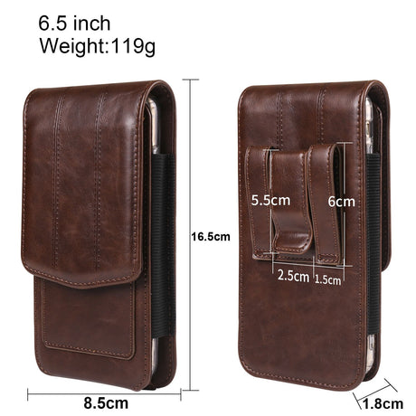 Cell Phone Waist Holster with Clip Leather,Travel Sport Mobile Phone Belt Pouch Purse Men Card Holder Waist Wallet Belt Loop Pocket with Carabiner Hook Bumbag（dark brown 6.5in）