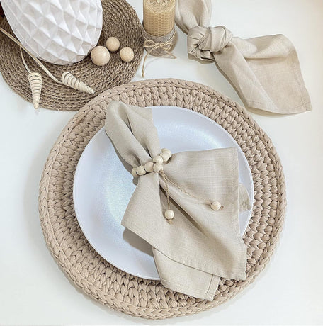 Handmade Napkin Ring with Wood Beads & Jute Twine - Affordable Rustic Wooden Napkin Ring Holder for Table Decoration | Boho Style Farmhouse Napkin Rings | Napkin Rings Set of 6