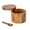 Acacia wood salt jar, solid wood seasoning box, wooden pepper box, kitchen seasoning bottle, salt box, storage seasoning jar(One layer single grid style)