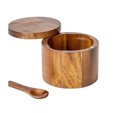 Acacia wood salt jar, solid wood seasoning box, wooden pepper box, kitchen seasoning bottle, salt box, storage seasoning jar(One layer single grid style)