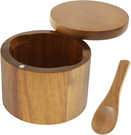 Acacia wood salt jar, solid wood seasoning box, wooden pepper box, kitchen seasoning bottle, salt box, storage seasoning jar(One layer single grid style)