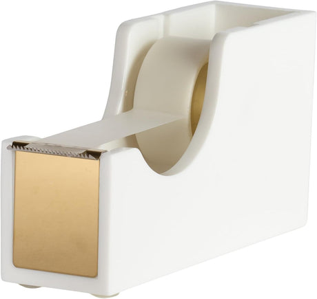 Gold Tape Dispenser | Acrylic Desktop Tape Cutter with Smooth Blade & Weighted Non-Slip Base | Fits Standard & Large Rolls | Cute Desk Accessory for Office & Home (Marble Gold)