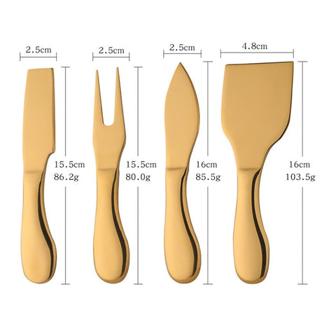 4 Pieces Stainless Steel Cheese Knives Set, Knife Fork Slicer Butter Knife Set for Charcuterie and Cheese Spread Kitchen Cooking Christmas Gift for Women (Gold)