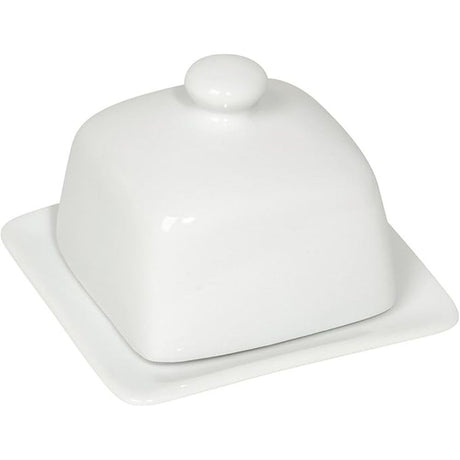 Rectangle Butter Dish with Lid, White  Domed Cheese Dish with Handle Individual Serving Mini Butter Tray, Cute Ceramic Dessert Serving Bowl for Table, Countertop, Refrigerator