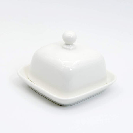 Rectangle Butter Dish with Lid, White  Domed Cheese Dish with Handle Individual Serving Mini Butter Tray, Cute Ceramic Dessert Serving Bowl for Table, Countertop, Refrigerator