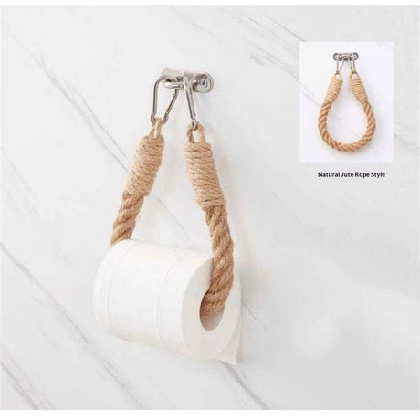 2pcs Rope towel ring, toilet paper holder self-adhesive hook retro home decoration curtain tie rope holder bathroom decoration Bohemian farmhouse (khaki)