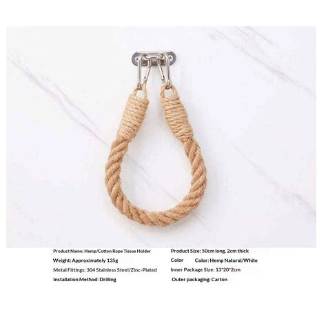 2pcs Rope towel ring, toilet paper holder self-adhesive hook retro home decoration curtain tie rope holder bathroom decoration Bohemian farmhouse (khaki)