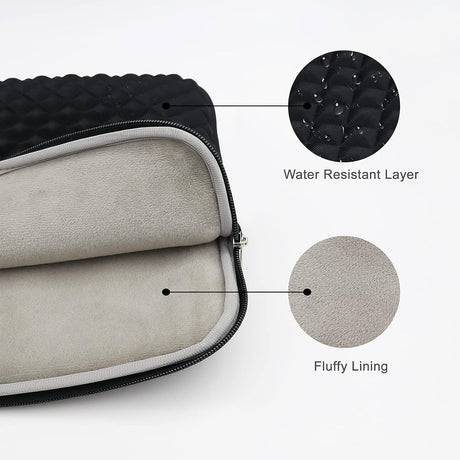 13 inch laptop case foam shockproof pad protective case fluffy lining zipper protective case handbag, (black)