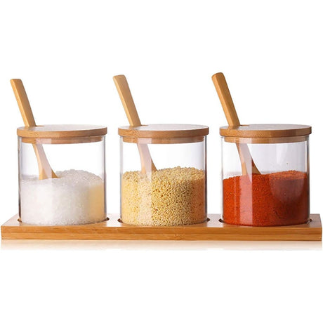 Condiment Containers with lids 3 pack Seasoning Box Condiment Pots Jars with Spoons Container for Spice Salt Sugar Cruet