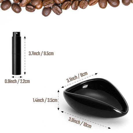 Coffee Bean Dosing Cup and Spray Bottle Kit - Ceramic Single Dosing Tray, Static Reducing Spray (Black)
