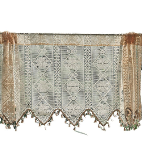 Retro  Curtain Valance for Kitchen  Boho Curtain Tiers for Coffee Decor Rod Pocket Farmhouse Short Curtains for Room Divider （beige150*60cm）
