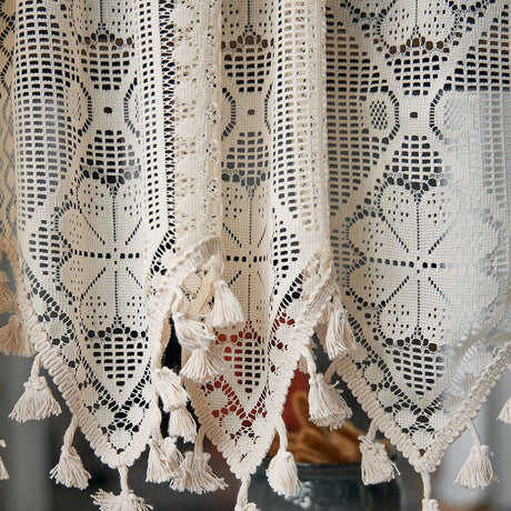Retro  Curtain Valance for Kitchen  Boho Curtain Tiers for Coffee Decor Rod Pocket Farmhouse Short Curtains for Room Divider （beige150*60cm）