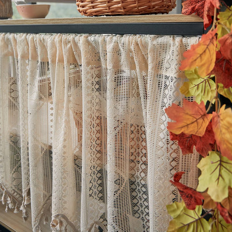Retro  Curtain Valance for Kitchen  Boho Curtain Tiers for Coffee Decor Rod Pocket Farmhouse Short Curtains for Room Divider （beige150*60cm）