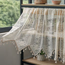 Retro  Curtain Valance for Kitchen  Boho Curtain Tiers for Coffee Decor Rod Pocket Farmhouse Short Curtains for Room Divider （beige150*60cm）