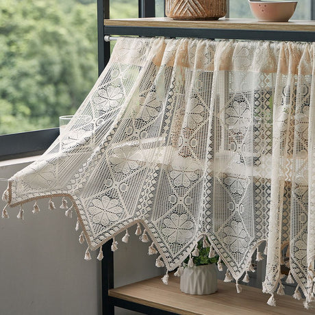 Retro  Curtain Valance for Kitchen  Boho Curtain Tiers for Coffee Decor Rod Pocket Farmhouse Short Curtains for Room Divider （beige150*60cm）