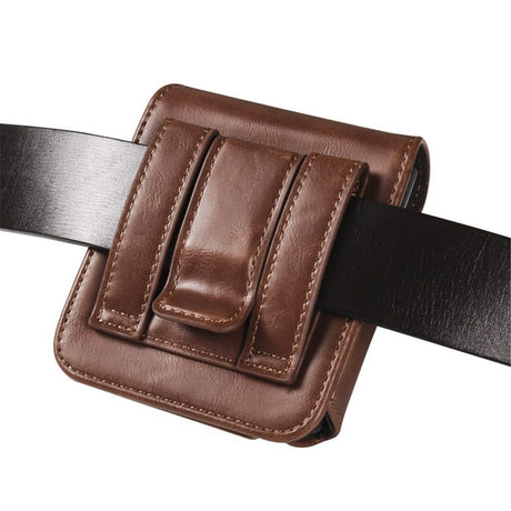 Cell Phone Waist Pouch Small Mobile Phone Waist Holder Leather Hiking Walking Carry Case Smartphone Waist Wallet Handbag，dark brown