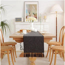 Tassel Table Runner, Linen Blend Rustic Farmhouse Style Kitchen Table Decoration Holiday Wedding Party Dinning Decor 33*143cm Black