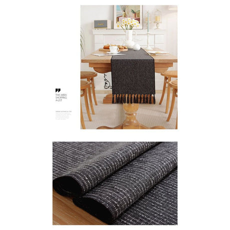 Tassel Table Runner, Linen Blend Rustic Farmhouse Style Kitchen Table Decoration Holiday Wedding Party Dinning Decor 33*143cm Black
