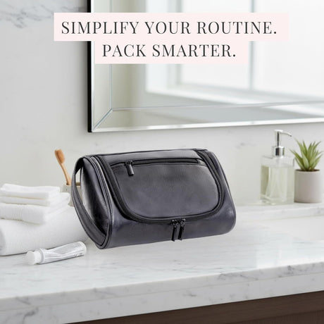 Minimalist Travel Toiletry Organizer Dopp Kit Water-resistant Shaving Bag for Toiletries Accessories, Door Room Essentials, Ideal Chrismas Gifts For Men（Black）