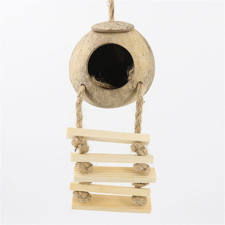 Hamster Coconut Cave Hide with Ladder, Reptile Coco Shell Hut Hideout, Gerbils Mice Small Animals House Pet Cage Habitat Decor