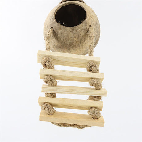 Hamster Coconut Cave Hide with Ladder, Reptile Coco Shell Hut Hideout, Gerbils Mice Small Animals House Pet Cage Habitat Decor