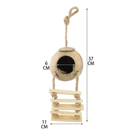 Hamster Coconut Cave Hide with Ladder, Reptile Coco Shell Hut Hideout, Gerbils Mice Small Animals House Pet Cage Habitat Decor