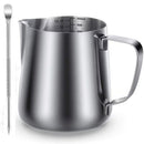 304 Stainless Steel Milk Frothing Pitcher 350ml+Pull flower needle, Espresso Steaming Pitcher with Decorating Pen for Espresso Machines, Cappuccino