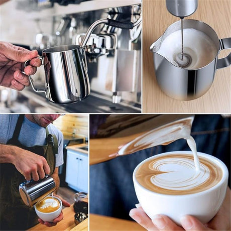 304 Stainless Steel Milk Frothing Pitcher 350ml+Pull flower needle, Espresso Steaming Pitcher with Decorating Pen for Espresso Machines, Cappuccino