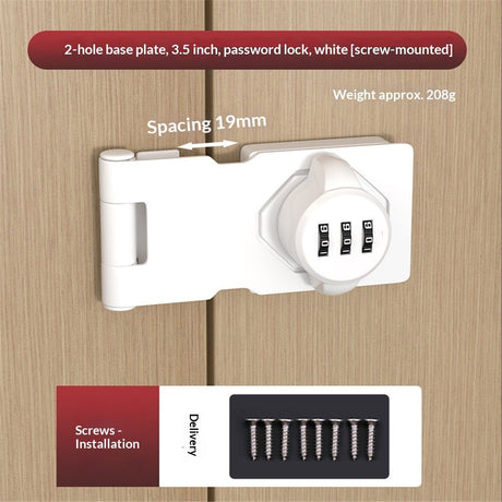 Mechanical Password Rotary Hasp Locks, Cabinet Locks with Combination, Door Security Latch for Small Barn Doors, Cabinets, Gate, Bathroom, Outdoor, Closet, Fence (3.5-inch two hole white screw installation)