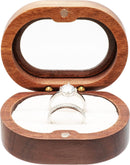 2pcs Oval Small Walnut Wooden Ring Box for 2 Rings, Ring Holder for Engagement Wedding Ceremony Marriage Birthday (white open window)