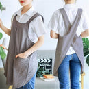 Drawing apron, female art student, artistic floral apron, coffee shop bookstore work uniform Linen Cotton Cross Back Pinafore Apron（grey）
