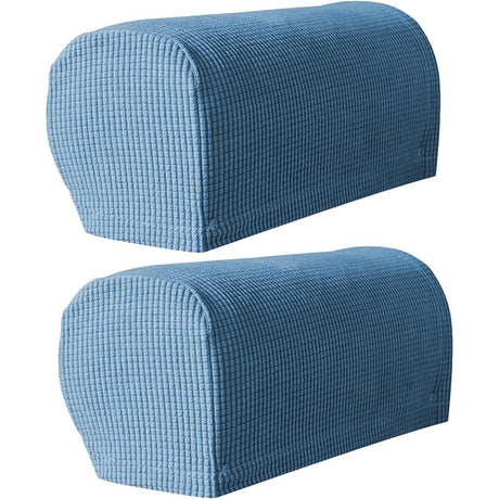 2 Pcs Plaid Stretch Armrest Covers Solid Color Non-Slip Arm Covers for Chairs Couch Sofa Armchair Slipcovers for Recliner Sofa with Twist Pins, denim blue