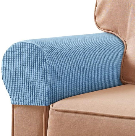 2 Pcs Plaid Stretch Armrest Covers Solid Color Non-Slip Arm Covers for Chairs Couch Sofa Armchair Slipcovers for Recliner Sofa with Twist Pins, denim blue