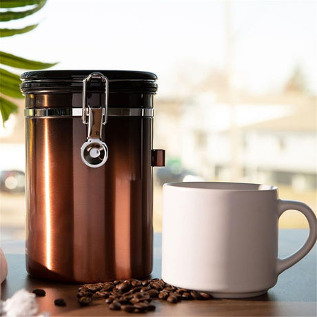 Coffee Canister for ground coffee with Date Tracker, 304 Stainless Steel Kitchen Food Airtight storage container for Coffee Beans or Grounds, Tea, Sugar(1.8L -Gradient)