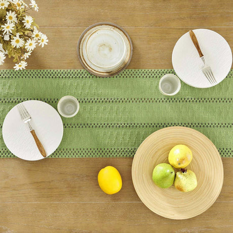 Cotton and linen table flag knotted tassel, Green Table Runners , Farmhouse Woven Home Decor, 30*140cm, Green