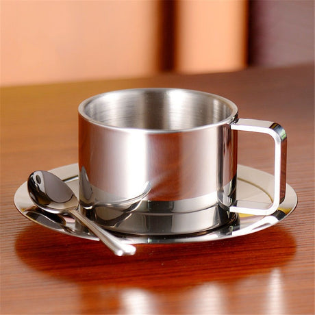 Stainless Steel Coffee Cup Set,, three piece set  Insulated Coffee Cup Set Double Walled Mugs Milk Tea With Spoon Saucer for Coffee Latte Tea Milk