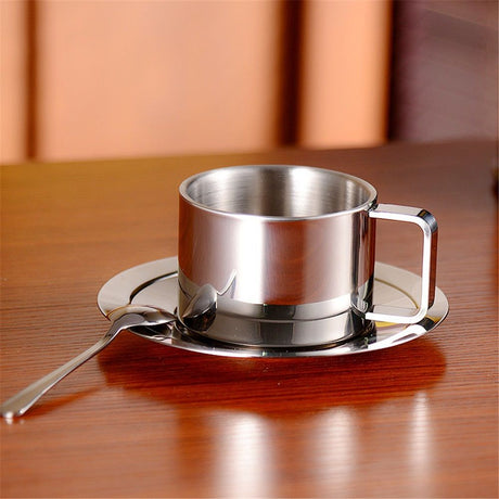 Stainless Steel Coffee Cup Set,, three piece set  Insulated Coffee Cup Set Double Walled Mugs Milk Tea With Spoon Saucer for Coffee Latte Tea Milk