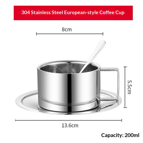 Stainless Steel Coffee Cup Set,, three piece set  Insulated Coffee Cup Set Double Walled Mugs Milk Tea With Spoon Saucer for Coffee Latte Tea Milk