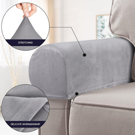 2Pcs Stretch Fabric Armrest Covers Anti-Slip  Recliner Armchair Couch Armrest Protector Furniture Protector Armchair light gray