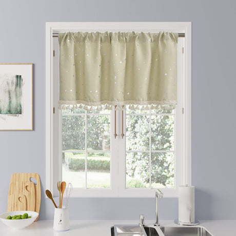 Kitchen Valance Curtain Star Pattern Short Cafe Curtain for and Cabinets Lightweight Easy to Install Boho Decor（beige 76cm*60cm）