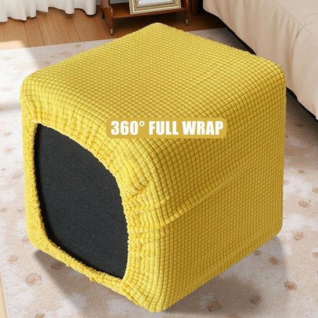 Square Cover  Stretch Polyester Washable Elastic Foot Stool Foot Rest Protector for Living Room Bedroom（Yellow-30*30*30）
