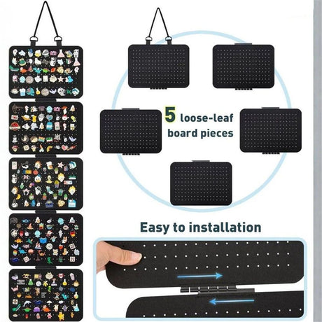 Enamel Lapel Pin Display Panels Organizer with 5 Loose-Leaf Board Pieces, Hanging Brooch Pin Organizer, (Pins Not Included) (Black)