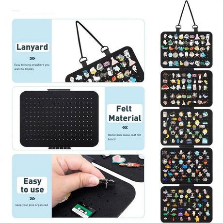 Enamel Lapel Pin Display Panels Organizer with 5 Loose-Leaf Board Pieces, Hanging Brooch Pin Organizer, (Pins Not Included) (Black)