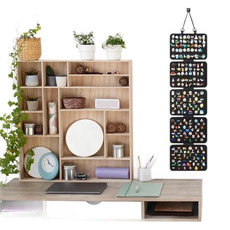 Enamel Lapel Pin Display Panels Organizer with 5 Loose-Leaf Board Pieces, Hanging Brooch Pin Organizer, (Pins Not Included) (Black)