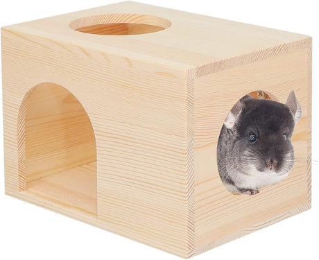 Pet Totoro Cabin - Natural Wooden Small Animal Hiding Place for Totoro Squirrels Square Evacuation House